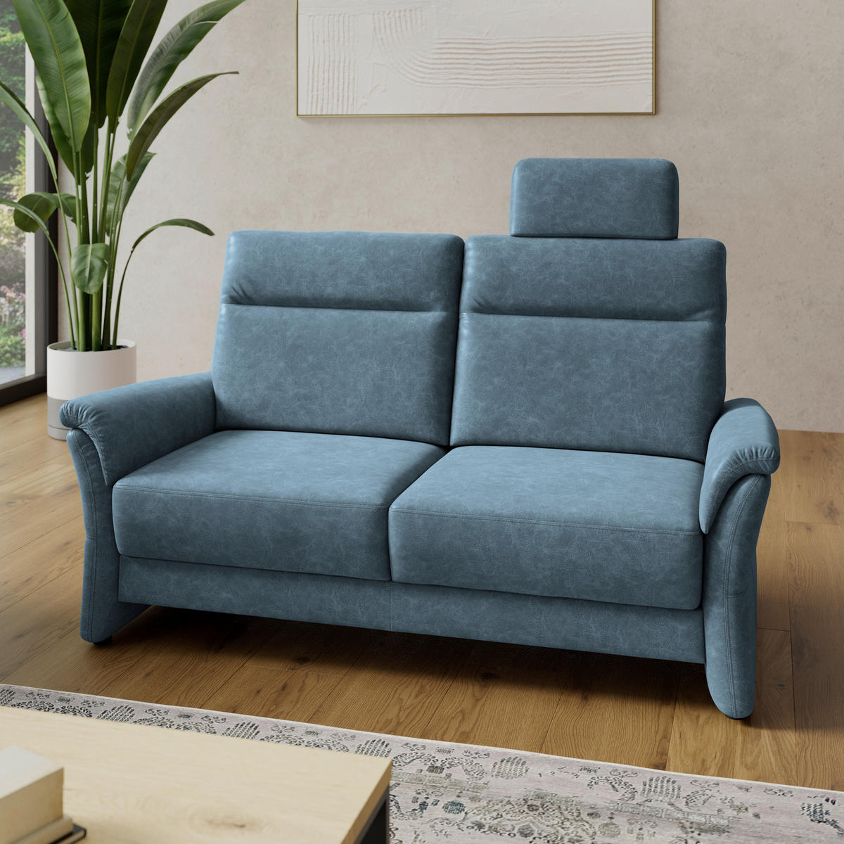 2,5-SITZER Mikrofaser Blaugrau  - Blaugrau/Schwarz, Konventionell, Kunststoff/Textil (170/99/91cm) - Elegando