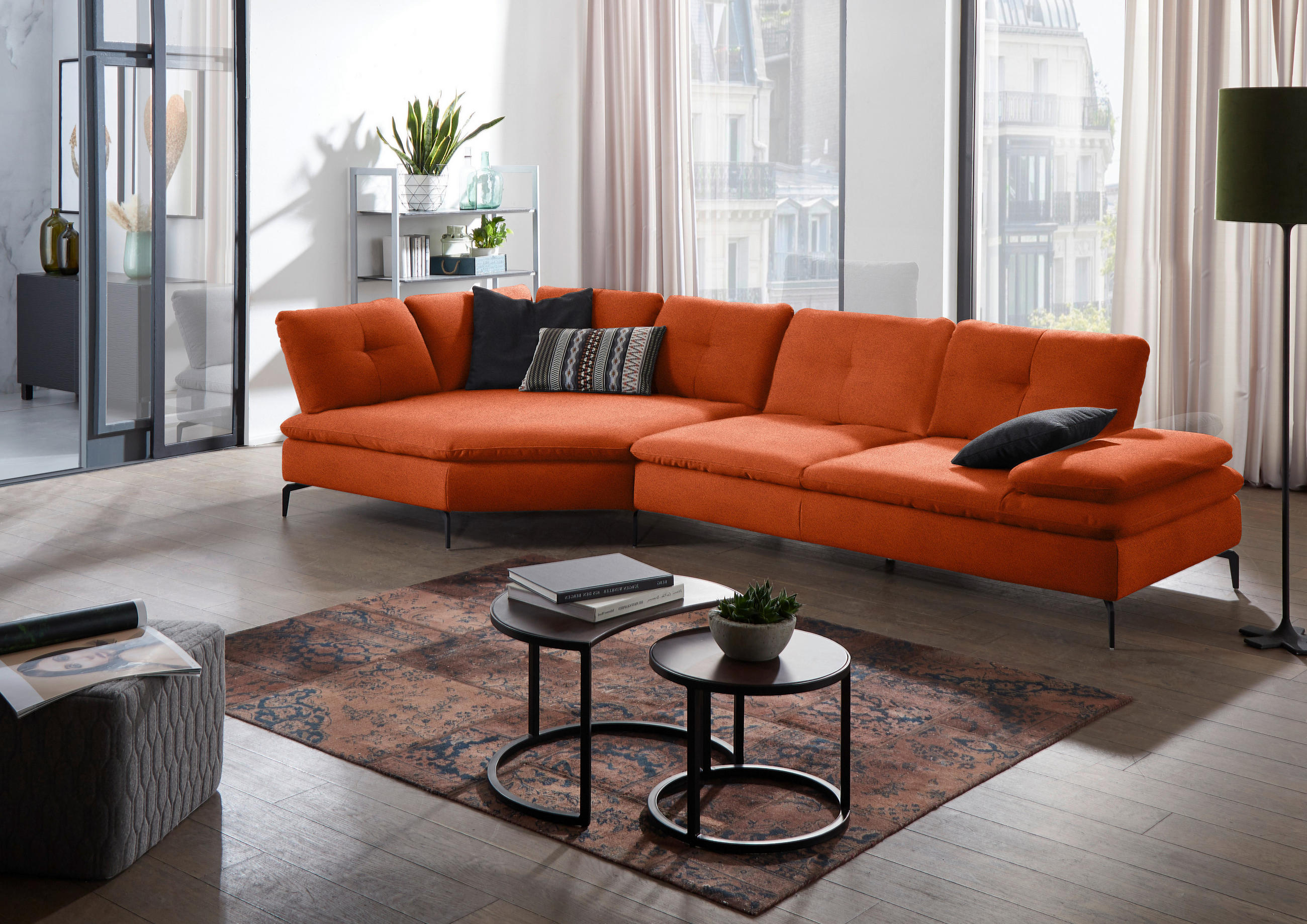 ECKSOFA in Flachgewebe Terracotta  - Terracotta/Schwarz, Design, Textil/Metall (157/344cm) - Chilliano