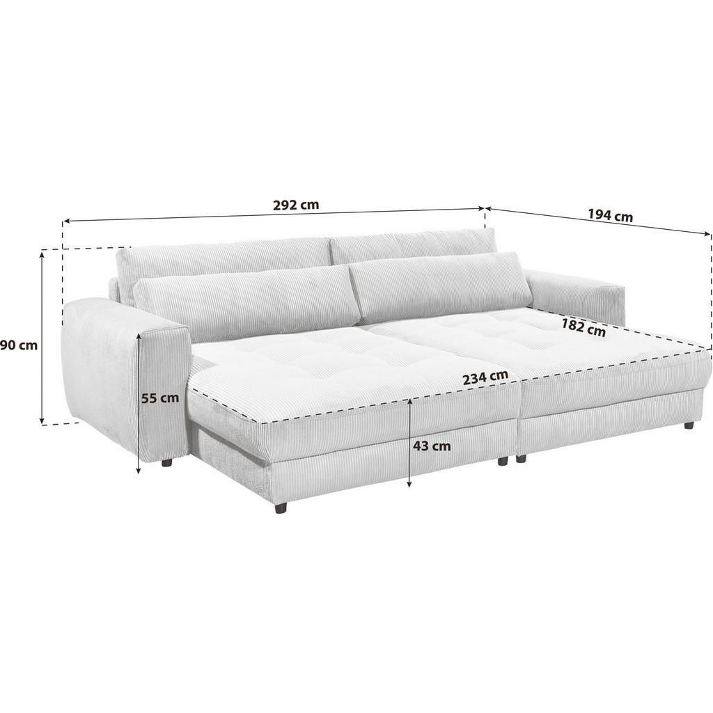 Thumbnail - Mid.you Bigsofa, Hellgrau, Textil, 2-3-Sitzer, 292x90x194 cm, Made in EU, Rücken echt, Wohnzimmer, Sofas & Couches, Sofa...