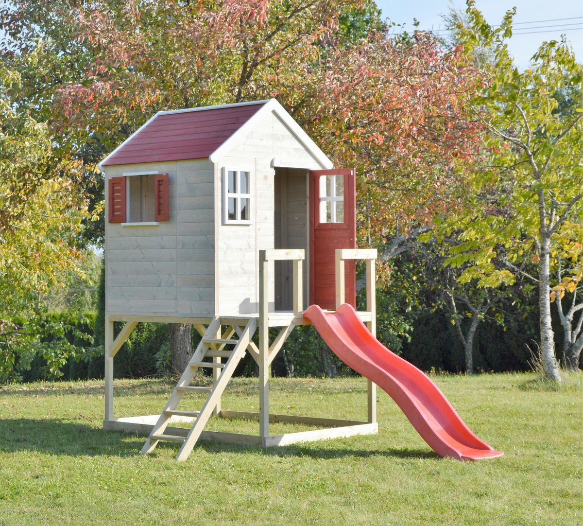 SPIELHAUS 197/242/310 cm  - Rot/Naturfarben, KONVENTIONELL, Holz (197/242/310cm)