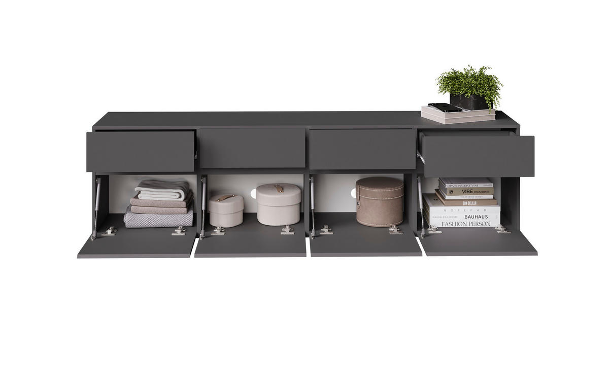 NIZKA OMARICA antracit  - črna/antracit, Design, leseni material (200/52,8/40cm) - Xora