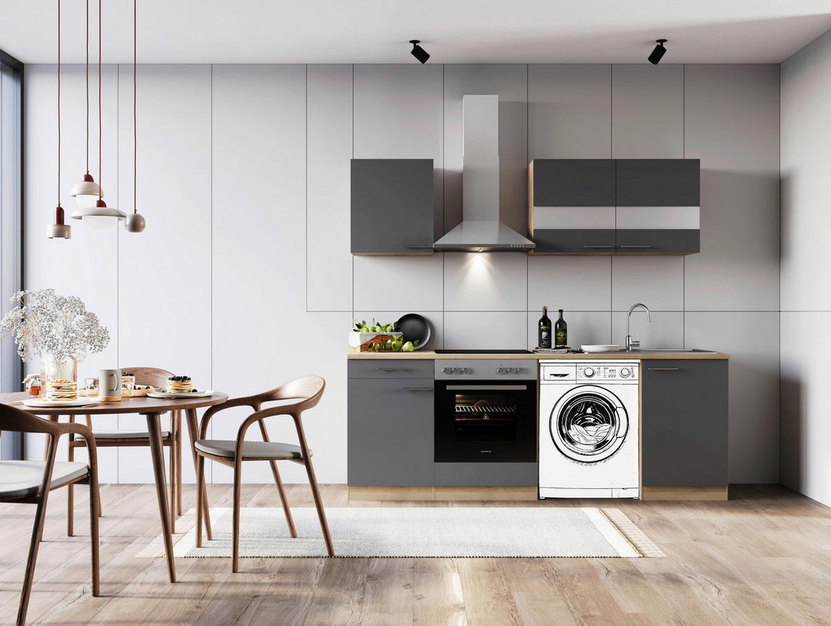 MODULKÖK 220 cm   i grå  - stålfärgad/grå, Basics, metall/trämaterial (220cm) - Respekta