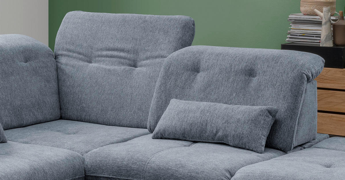 ECKSOFA Blau Chenille  - Chromfarben/Blau, Design, Textil/Metall (280/254cm) - Livetastic