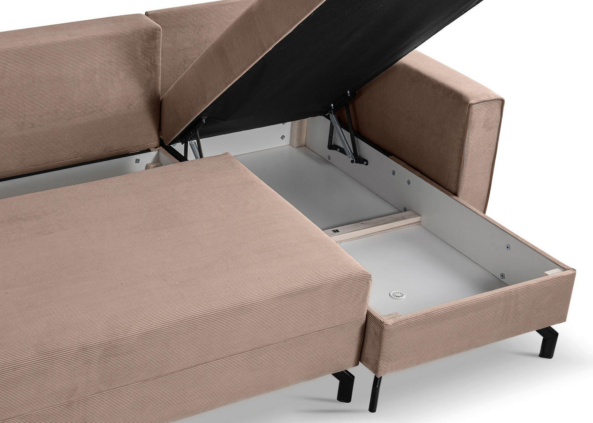 ECKSOFA MARTI Altrosa Cord  - Schwarz/Altrosa, Basics, Holz/Textil (230/148cm) - MID.YOU