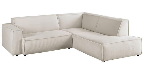 ECKSOFA in Cord Weiß  - Schwarz/Weiß, KONVENTIONELL, Kunststoff/Textil (254/224cm) - Hom`in