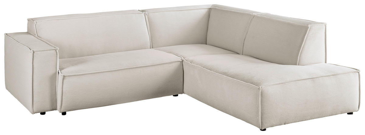 ECKSOFA in Cord Weiss  - Weiss/Schwarz, Konventionell, Kunststoff/Textil (254/224cm) - Hom`in