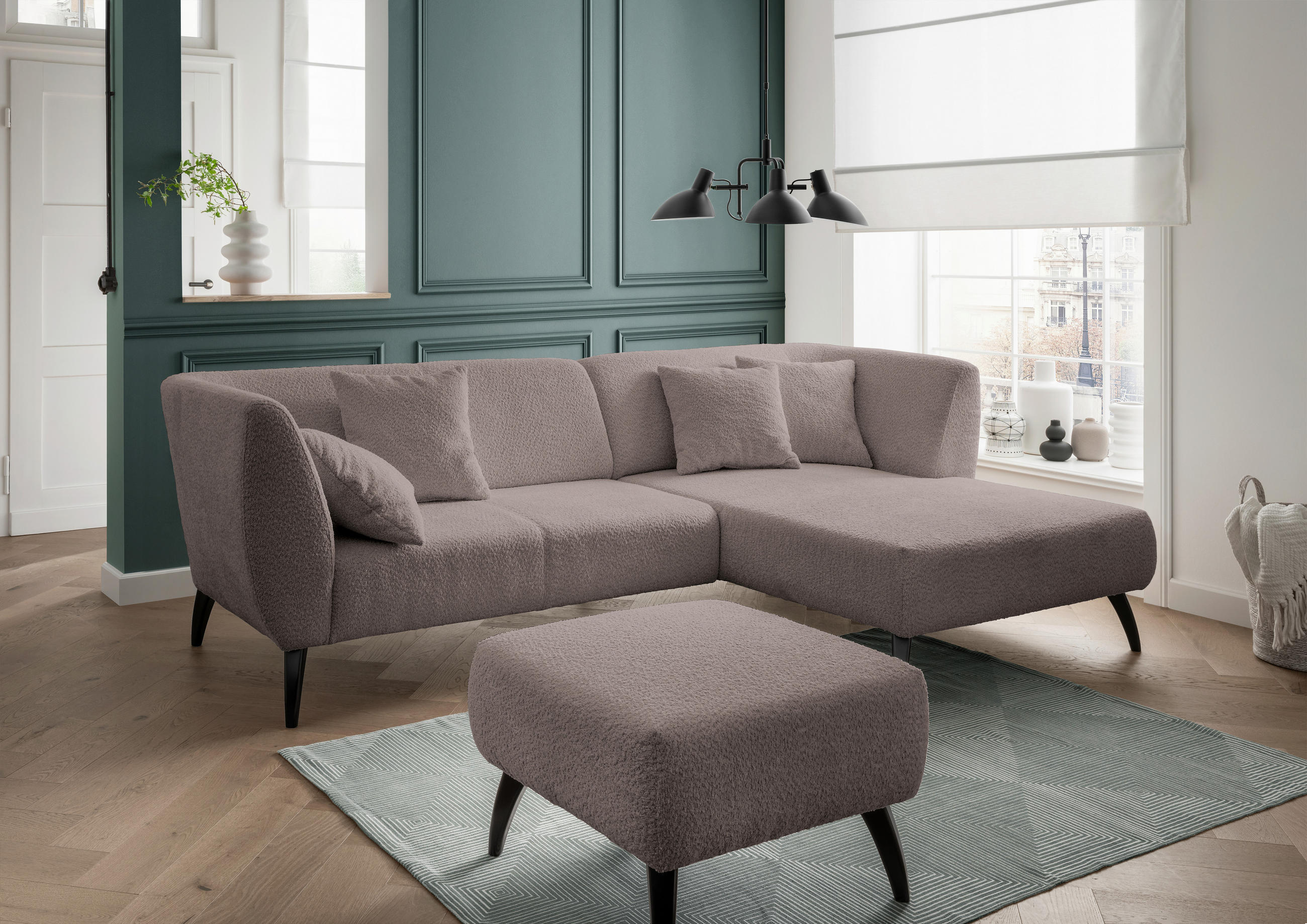 ECKSOFA Taupe Bouclé  - Taupe/Schwarz, MODERN, Holz/Textil (264/160cm) - MID.YOU