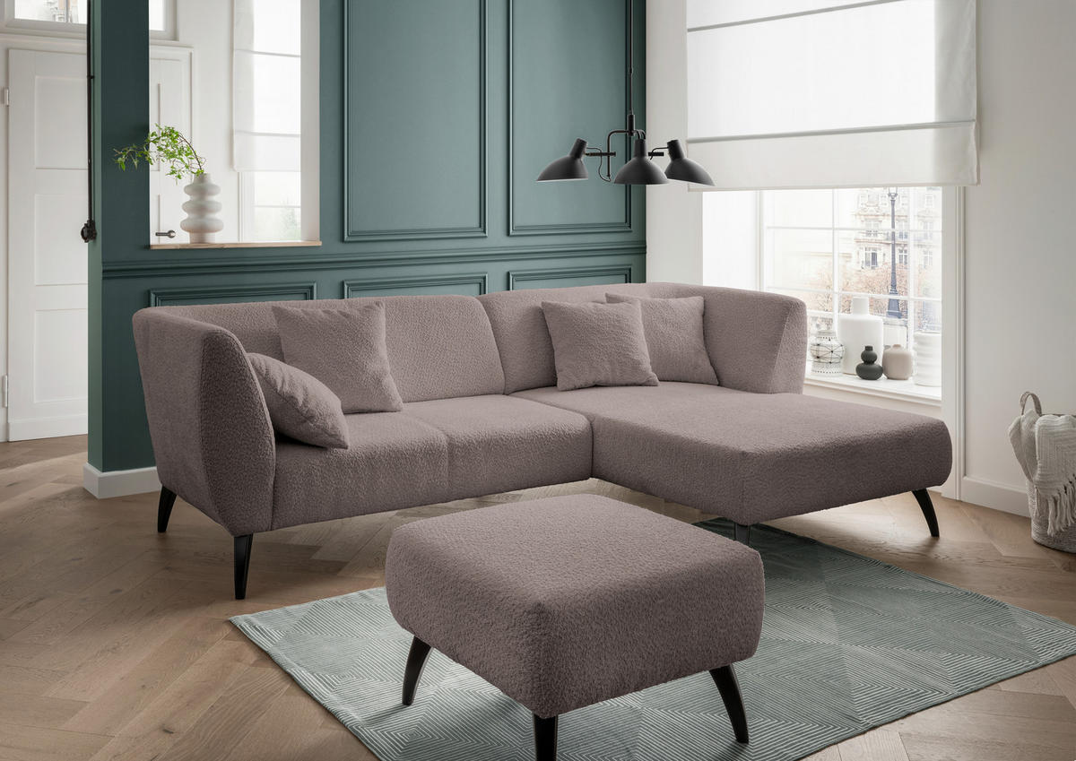 HOCKER Bouclé Taupe  - Taupe/Schwarz, MODERN, Holz/Textil (66/44/66cm) - MID.YOU