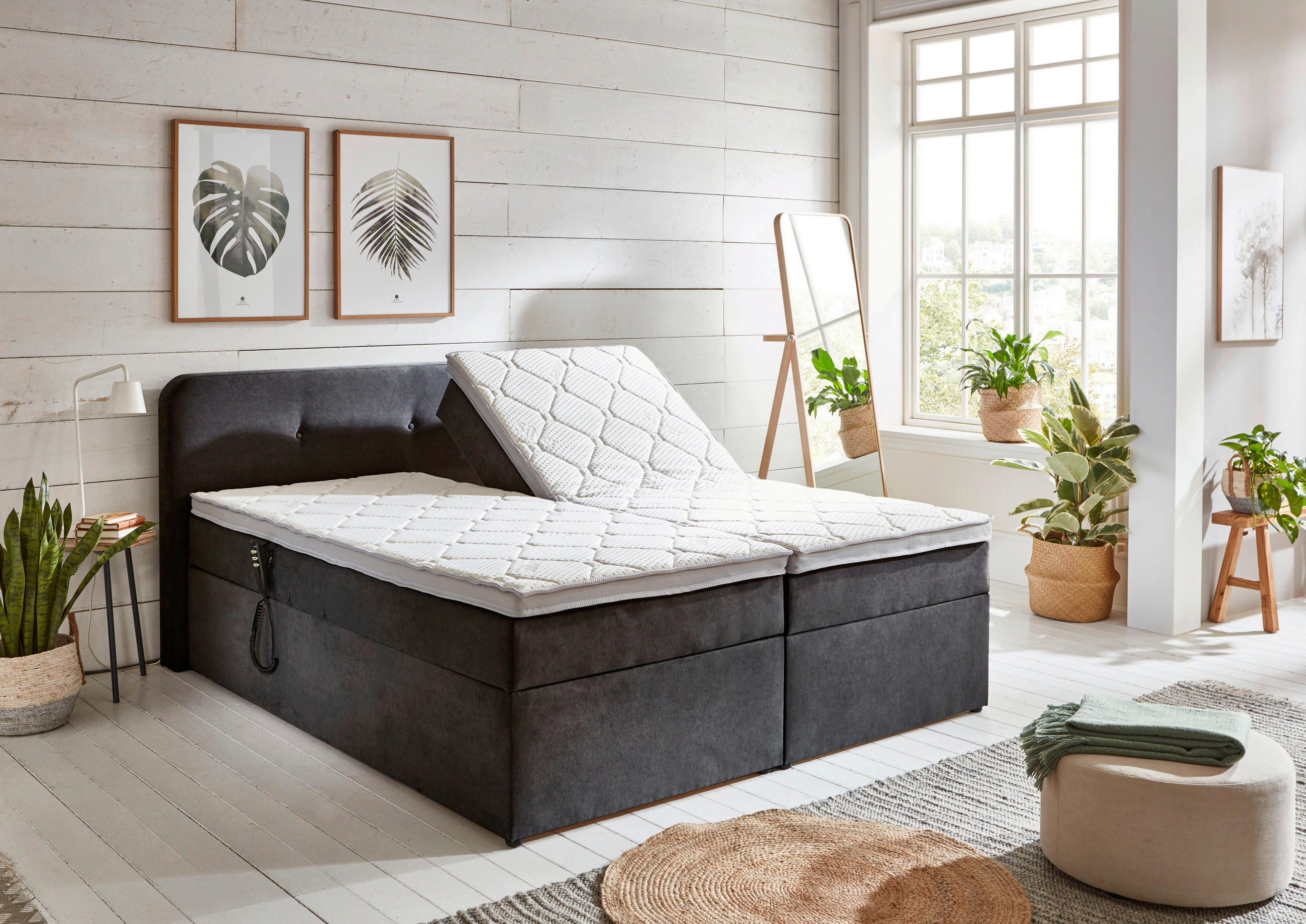 BOXSPRINGBETT 180/200 cm  in Grau  - Schwarz/Grau, KONVENTIONELL, Kunststoff/Textil (180/200cm) - Carryhome