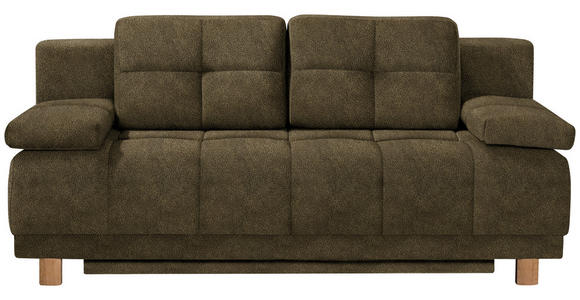 BOXSPRINGSOFA in Flachgewebe Grün - Eichefarben/Grün, MODERN, Holz/Textil (202/92/104cm) - Novel