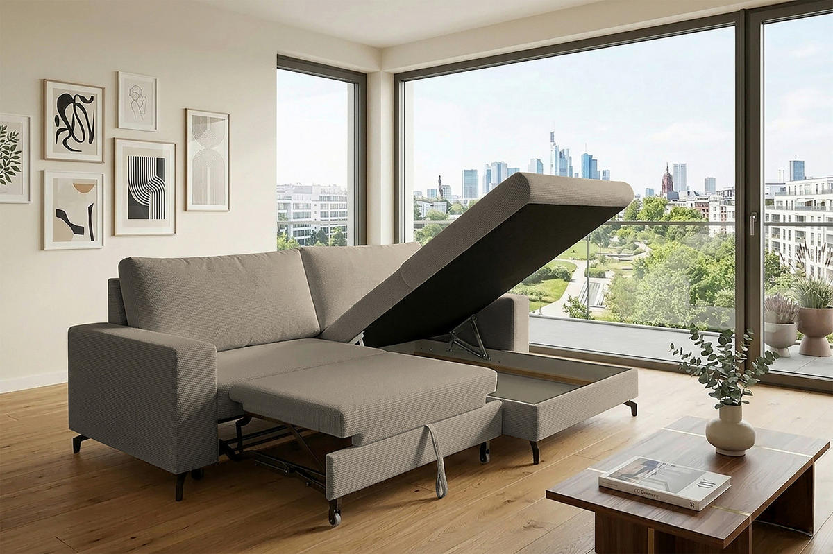 ECKSOFA CLARA Beige Rückenkissen, Bettkasten, Liegefläche im Originalstoff  - Beige, MODERN, Textil (240/177cm) - P & B