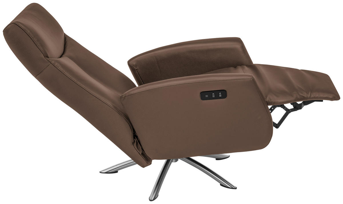 RELAXSESSEL in Leder Braun  - Silberfarben/Braun, Design, Leder/Metall (73/105/82cm) - Welnova