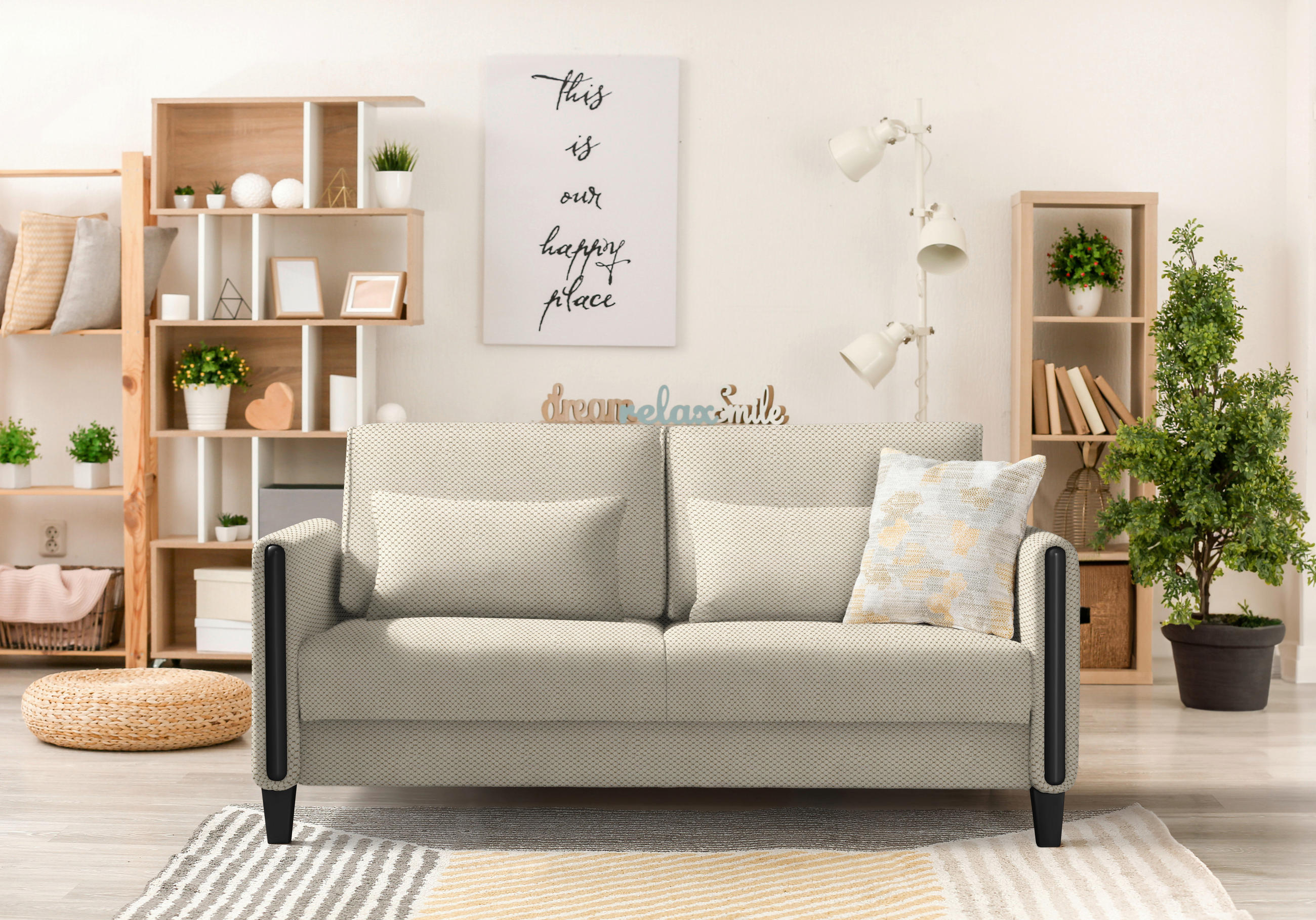 SCHLAFSOFA in Holz, Textil Creme, Schwarz  - Creme/Schwarz, Design, Holz/Textil (174/88/104cm) - Niels Andersson