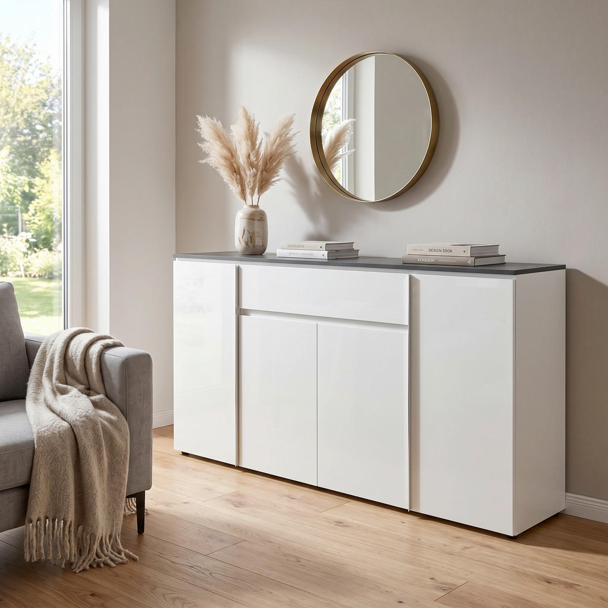 SIDEBOARD  177,5/92/40 cm 1 Schublade(n)  - Chromfarben/Weiß Hochglanz, Design, Holzwerkstoff/Kunststoff (177,5/92/40cm) - Livetastic