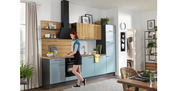 KÜCHENLEERBLOCK 290 cm   in Graphitfarben, Eichefarben, Salbeigrün  - Edelstahlfarben/Eichefarben, Design, Holzwerkstoff/Metall (290cm) - Xora