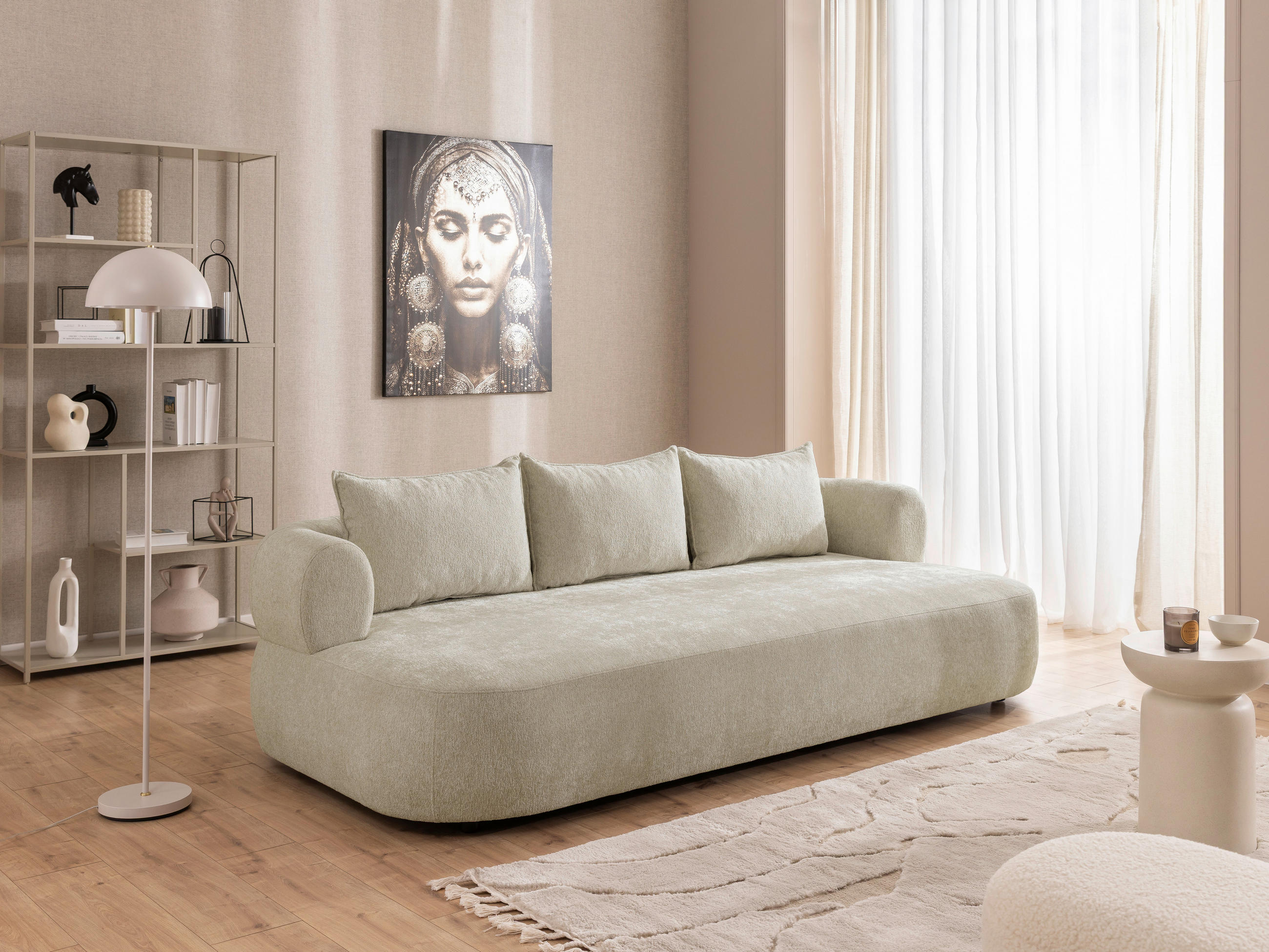 BIGSOFA in Chenille Beige - Beige/Schwarz, Design, Kunststoff/Textil (240/76/122cm) - Livetastic