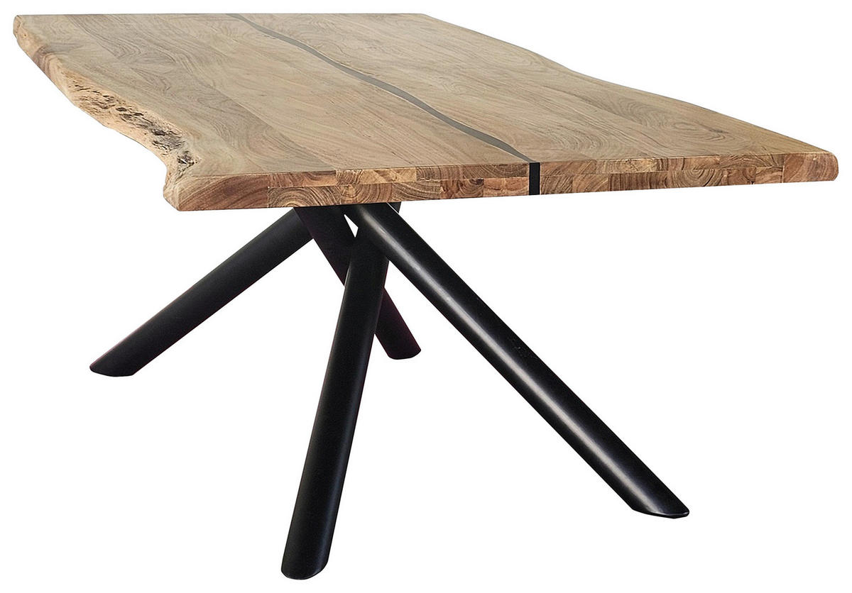 ESSTISCH in Metall, Holz 200/100/76 cm  - Schwarz/Akaziefarben, LIFESTYLE, Holz/Metall (200/100/76cm) - Landscape