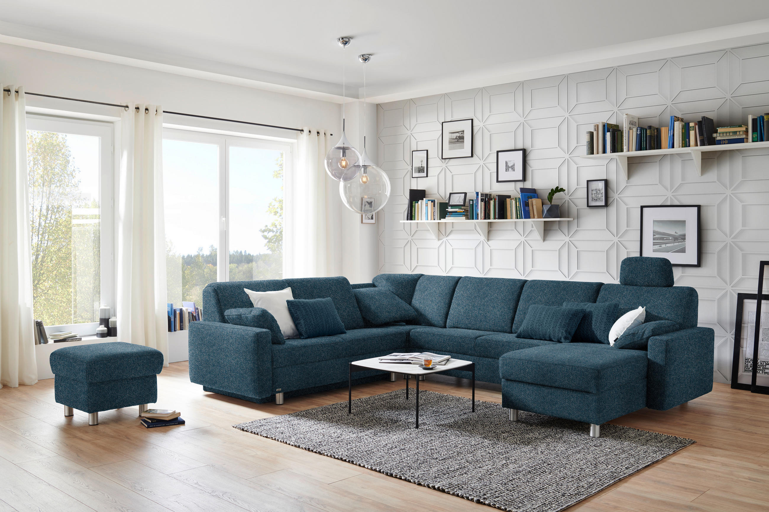 WOHNLANDSCHAFT in Chenille Blau  - Blau/Alufarben, KONVENTIONELL, Kunststoff/Textil (236/322/158cm) - Sedda