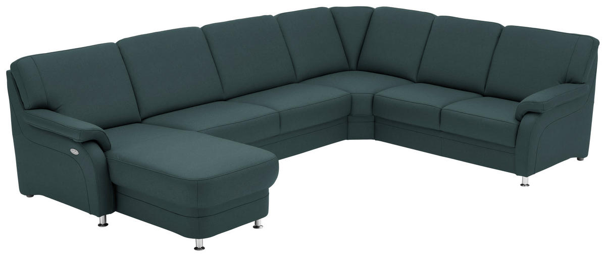 WOHNLANDSCHAFT Echtleder Graublau  - Graublau/Alufarben, Konventionell, Leder/Metall (165/329/239cm) - Beldomo Premium
