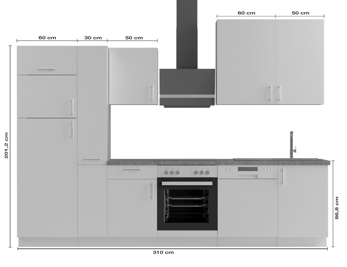 KÜCHENLEERBLOCK 310 cm   in Kaschmir  - Kaschmir/Edelstahlfarben, Design, Holzwerkstoff/Metall (310cm) - Xora