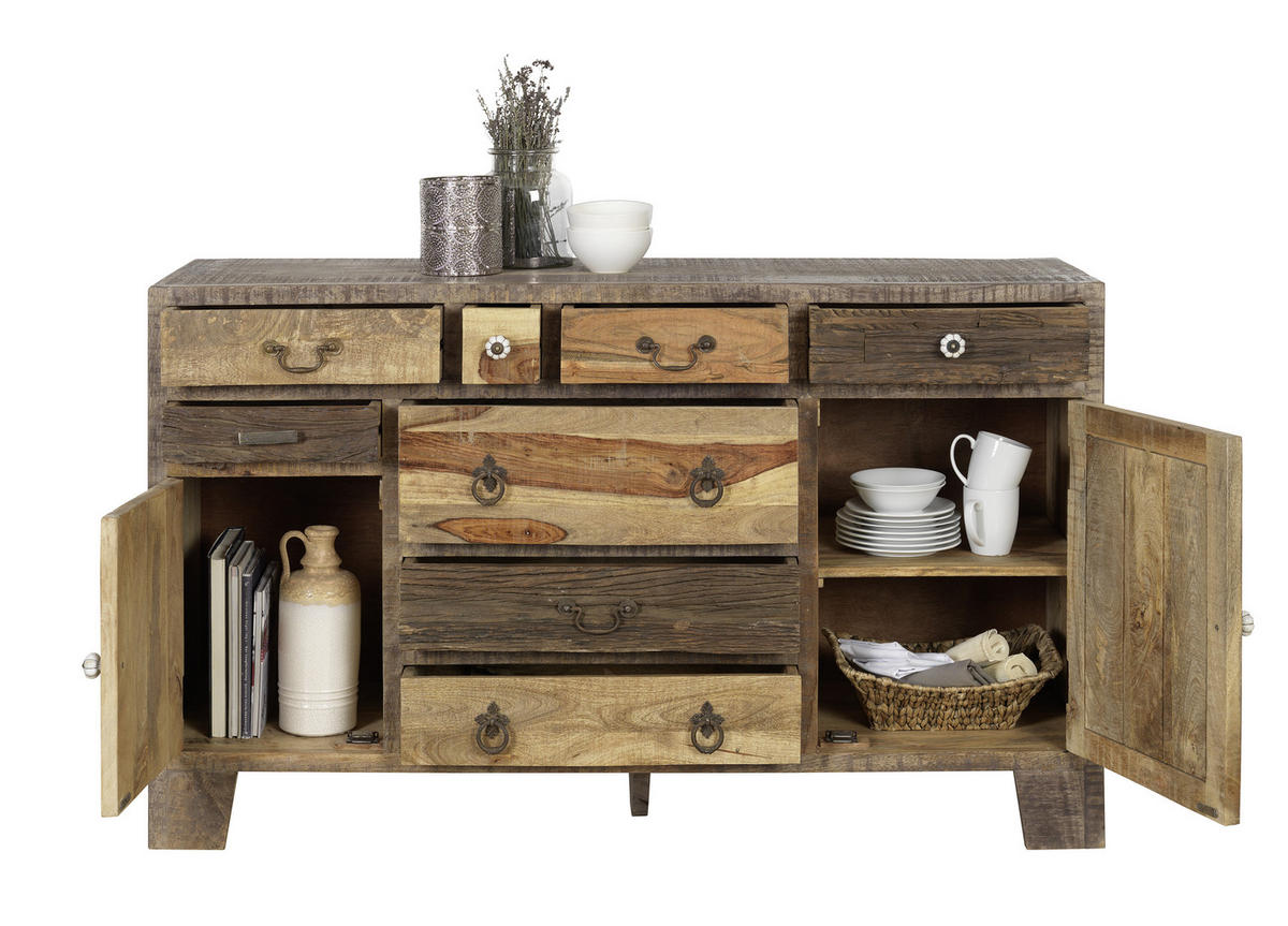 SIDEBOARD 148/90/40 cm  in Multicolor  - Weiss/Messingfarben, Trend, Keramik/Holz (148/90/40cm) - Landscape