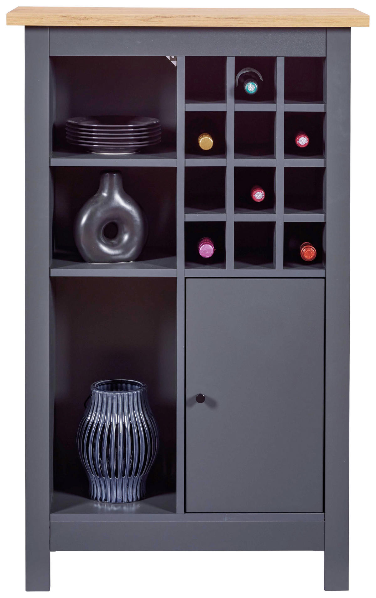 WEINSCHRANK 77/124/33 cm  - Anthrazit/Schwarz, Design, Holzwerkstoff/Metall (77/124/33cm) - Livetastic