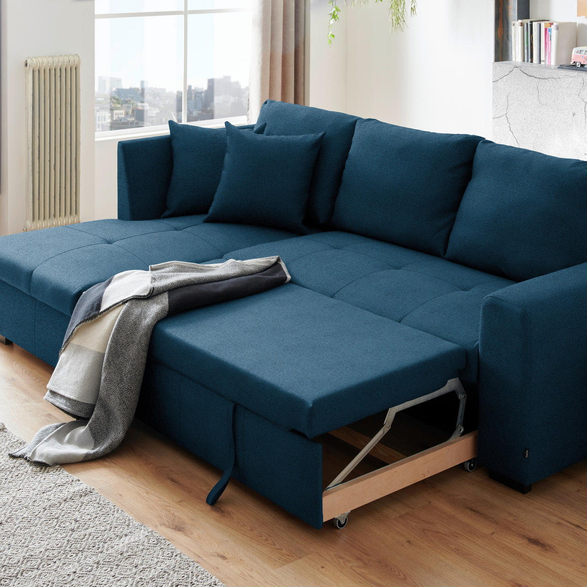 ECKSOFA in Webstoff Blau  - Blau/Schwarz, Design, Kunststoff/Textil (158/238cm) - Livetastic