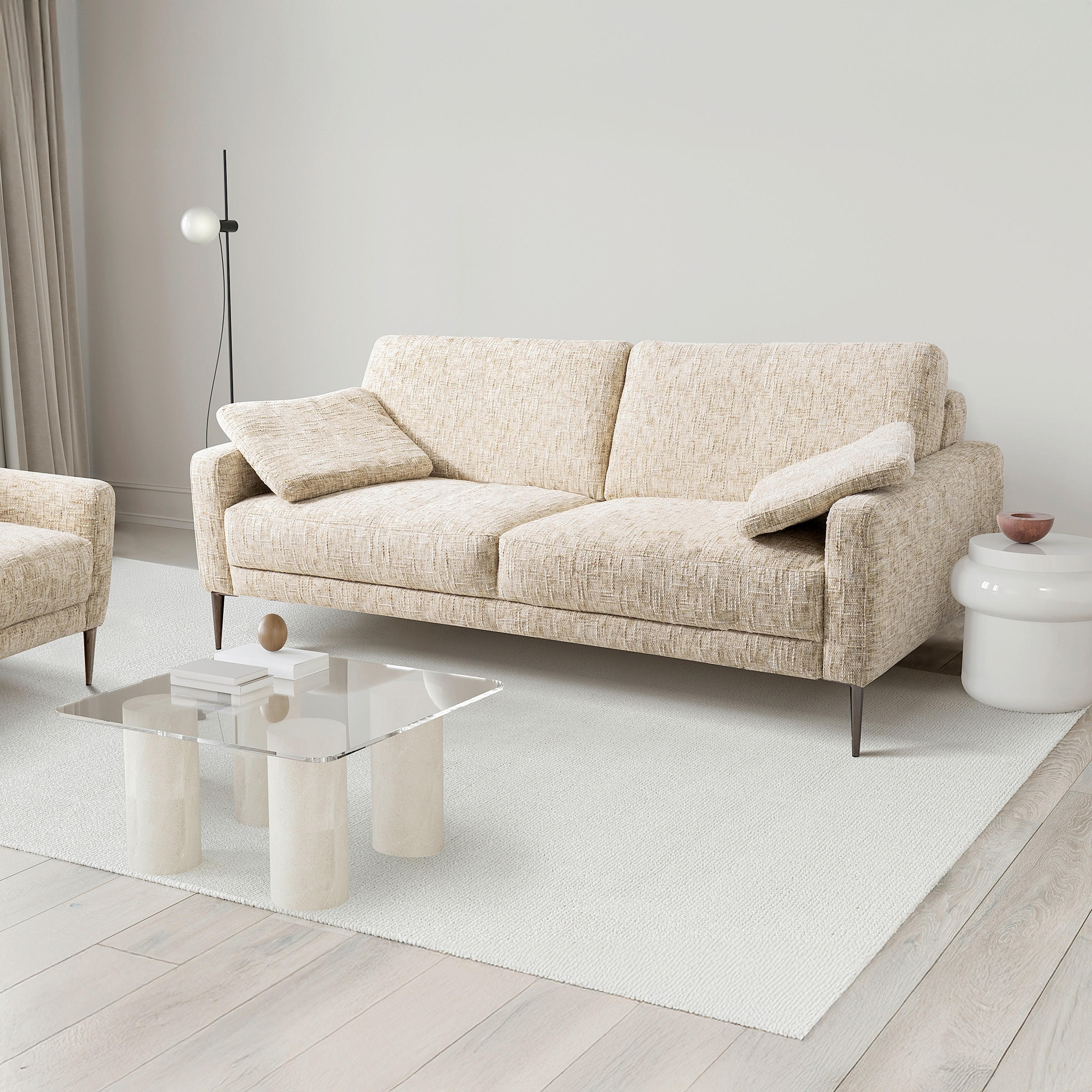 3,5-SITZER - Beige/Schwarzchrom, Design, Textil/Metall (207/85/92cm) - Livetastic