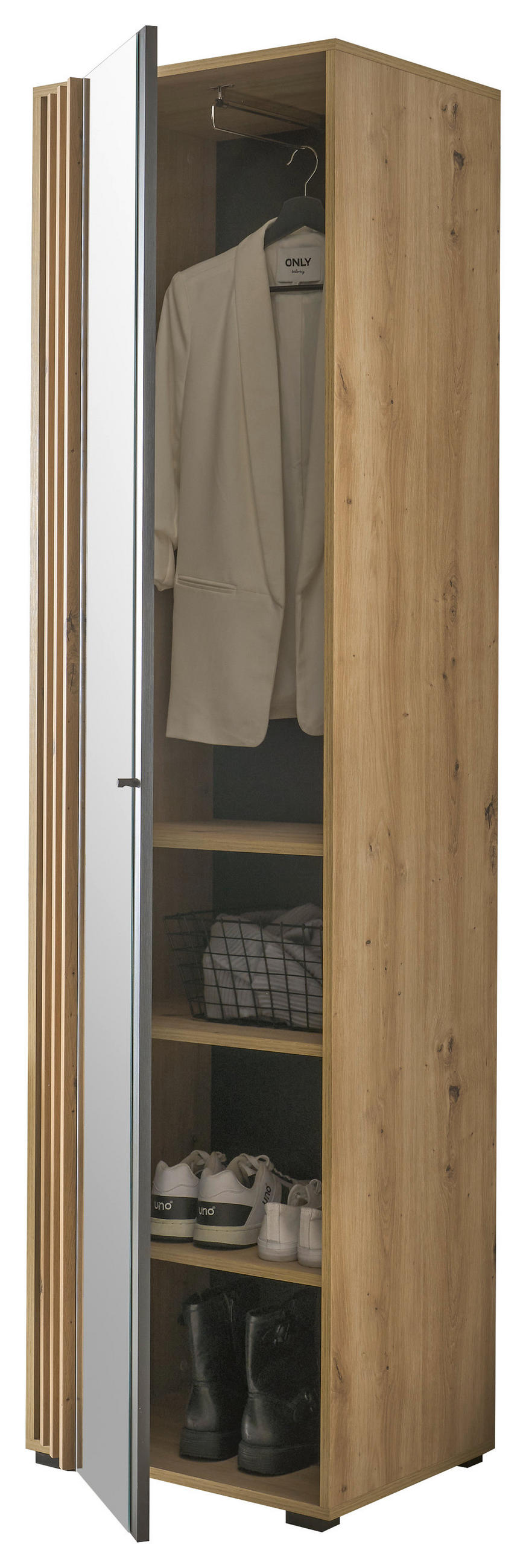 GARDEROBENSCHRANK Volano  in 57/195/38 cm  - Schwarz/Eiche Artisan, Design, Glas/Holzwerkstoff (57/195/38cm)