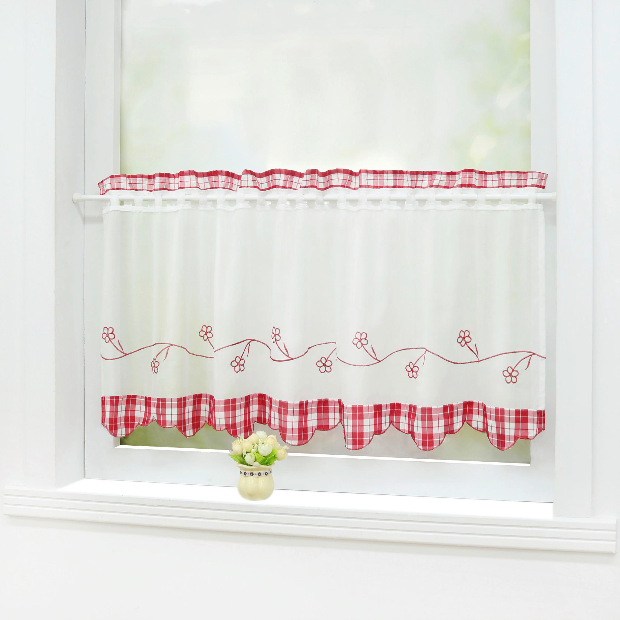 SCHEIBENGARDINE   90/60 cm   - Rot/Weiß, Basics, Textil (90/60cm)