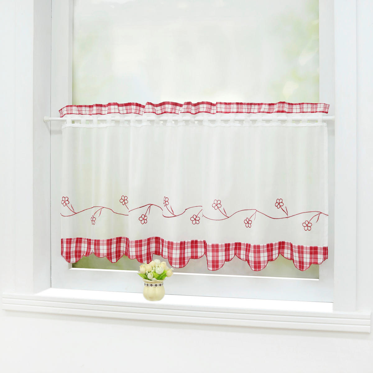 SCHEIBENGARDINE   90/60 cm   - Rot/Weiß, Basics, Textil (90/60cm)