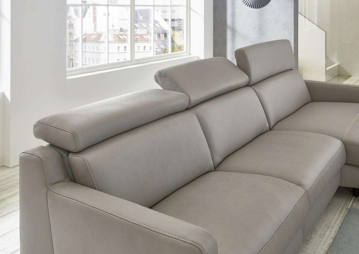 ECKSOFA in Echtleder Grau  - Chromfarben/Grau, Design, Leder/Metall (271/176cm) - Valdera