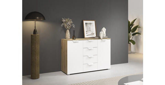 KOMMODE  in 120/81/42 cm  - Weiß/Eiche Artisan, Design, Holzwerkstoff/Metall (120/81/42cm) - Carryhome