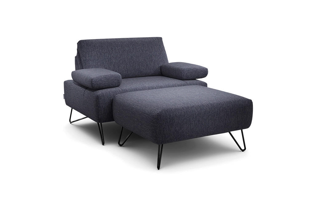 SESSELSET in Chenille Blau  - Blau/Schwarz, Design, Textil/Metall (114-142/85/86-94cm) - SENSOO