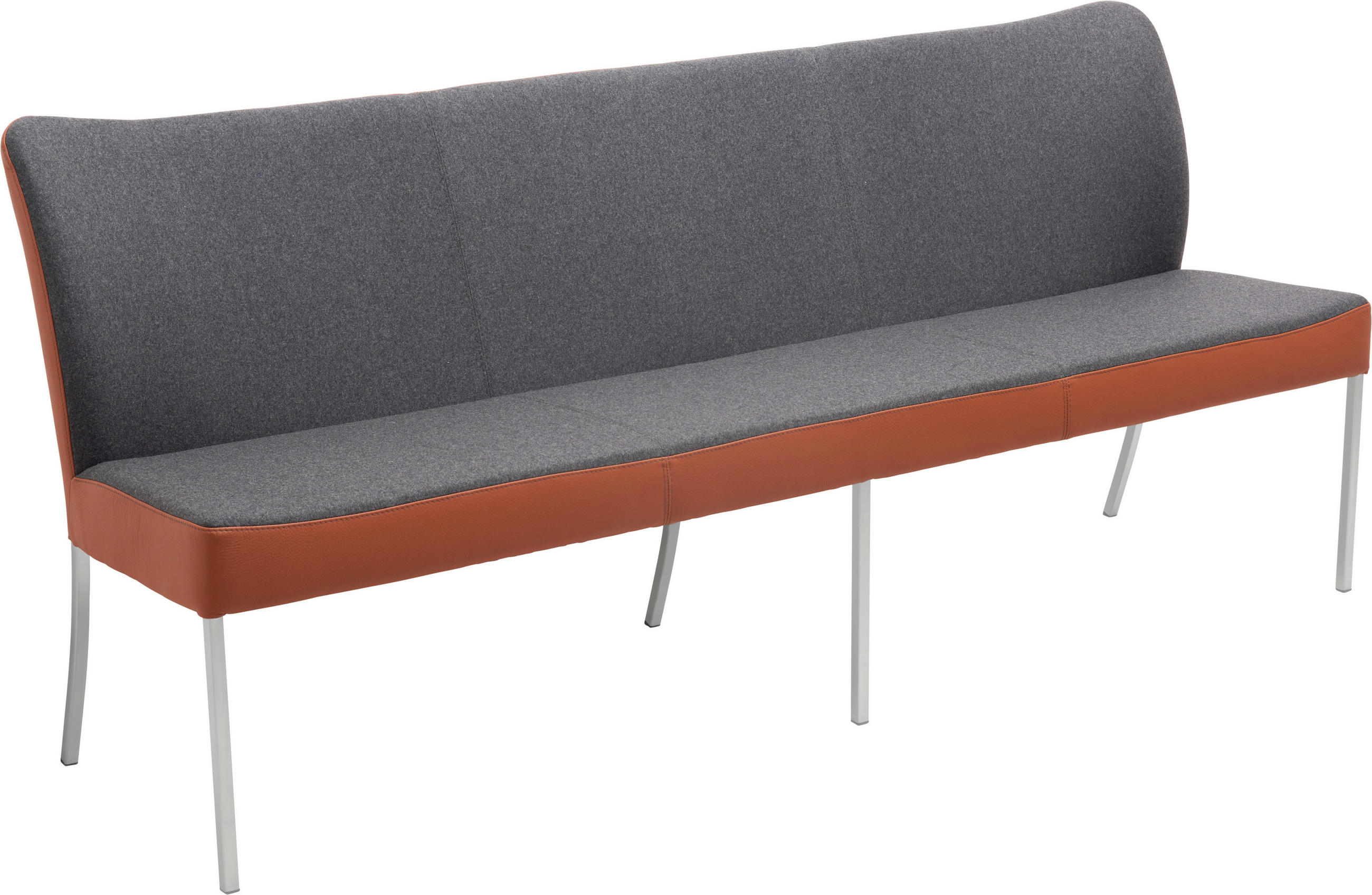 SITZBANK 200/89/65 cm  in Dunkelgrau, Kupferfarben  - Edelstahlfarben/Dunkelgrau, Design, Leder/Textil (200/89/65cm) - Bert Plantagie