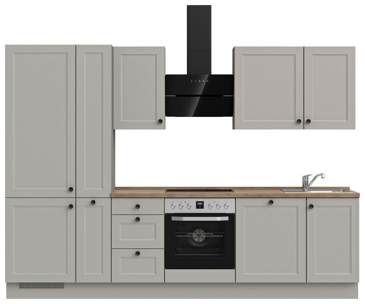 KÜCHENBLOCK 300 cm   in Grau, Eiche dunkel  - Eiche dunkel/Schwarz, MODERN, Holzwerkstoff/Metall (300cm) - Nobilia
