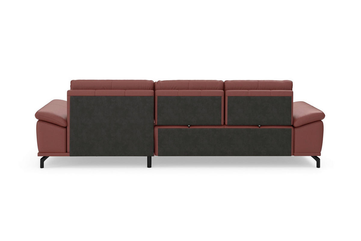 ECKSOFA COSTELLO E Rotbraun Echtleder Nierenkissen, Armteilverstellung, Sitztiefenverstellung  - Rotbraun/Schwarz, Basics, Leder/Textil (301/176cm) - Sit & More