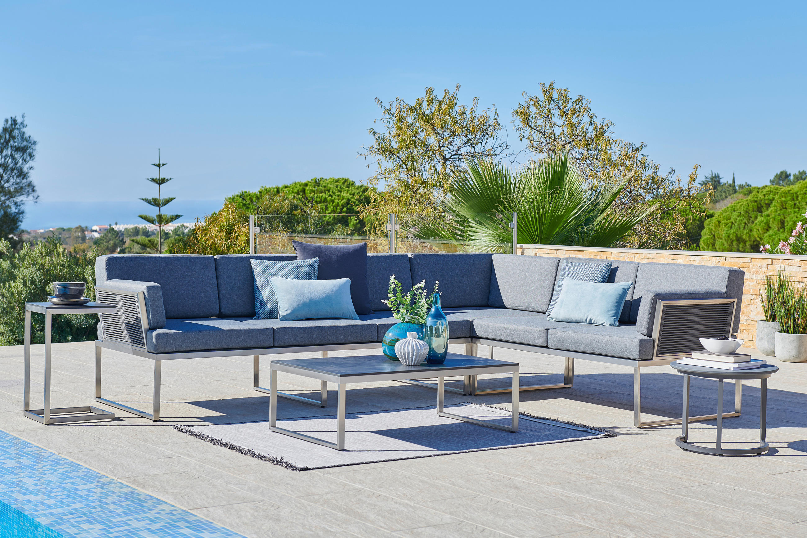 LOUNGEECKTEIL  - Edelstahlfarben/Dunkelgrau, MODERN, Textil/Metall (83/75/83cm) - Amatio