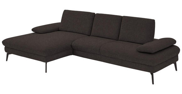 ECKSOFA in Chenille, Mikrofaser Mokka  - Schwarz/Mokka, Design, Textil/Metall (157/299cm) - Dieter Knoll