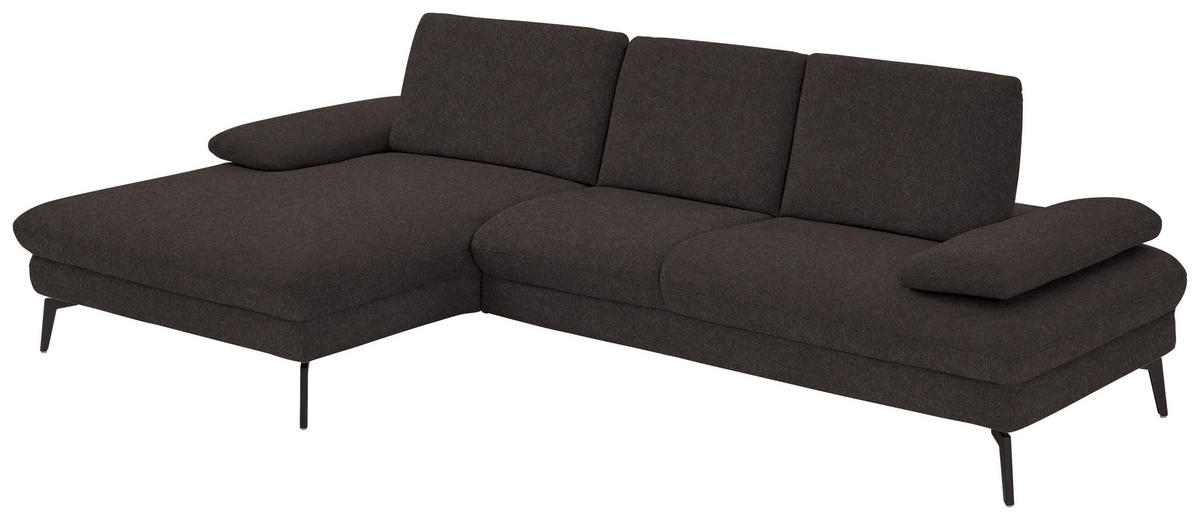 ECKSOFA in Chenille, Mikrofaser Mokka  - Schwarz/Mokka, Design, Textil/Metall (157/299cm) - Dieter Knoll