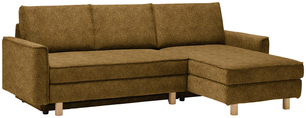 ECKSOFA  in Mikrovelours Senfgelb  237/170 cm  - Eichefarben/Senfgelb, KONVENTIONELL, Holz/Textil (237/170cm) - Sedda
