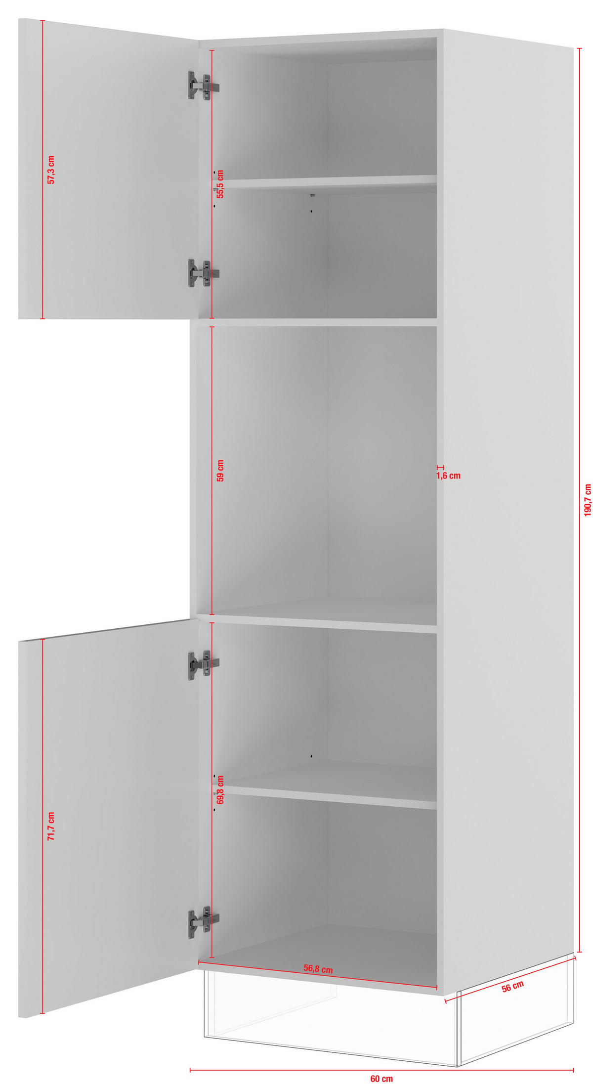 GERÄTEUMBAUSCHRANK 60/206,2/57,6 cm  in Weiß  - Edelstahlfarben/Weiß, Basics, Holzwerkstoff/Metall (60/206,2/57,6cm) - Impuls