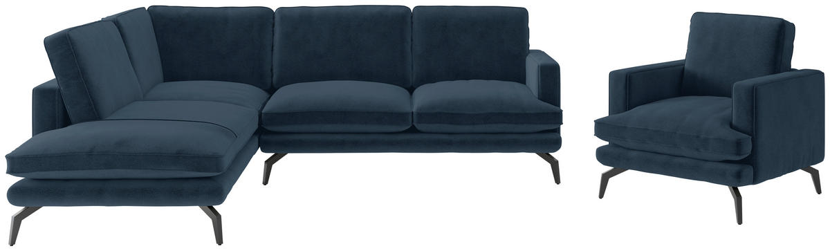 SITZGARNITUR in Flachgewebe Dunkelblau  - Schwarz/Dunkelblau, Design, Textil/Metall (202/250cm) - Livetastic
