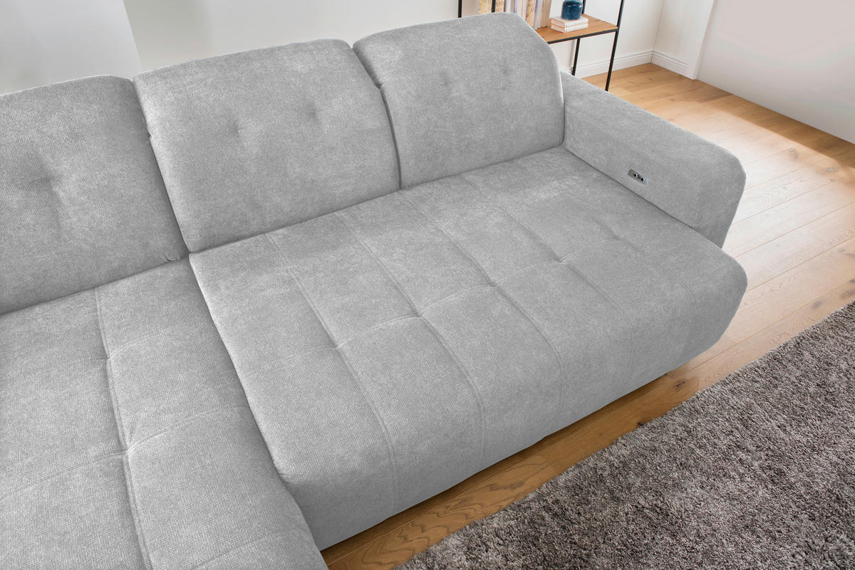 ECKSOFA in Chenille Grau  - Schwarz/Grau, Modern, Textil/Metall (292/185cm) - Livetastic