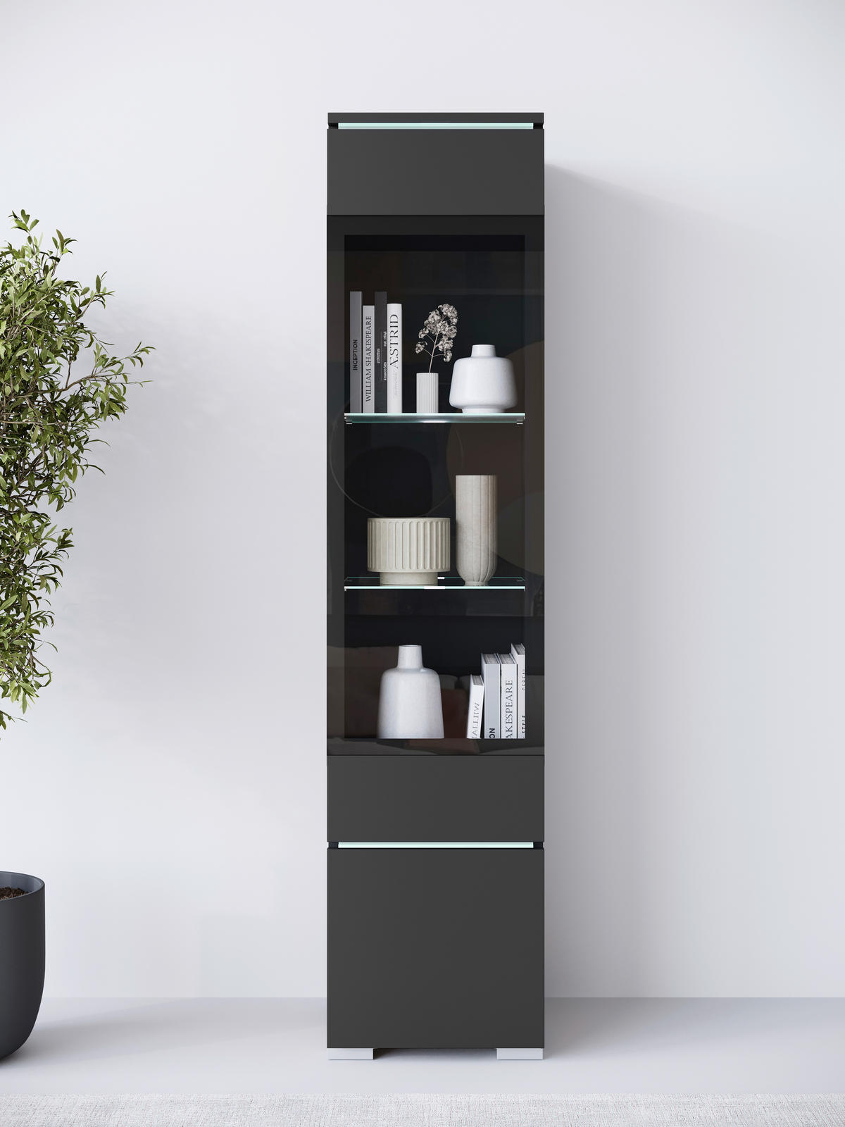 Vitrína Vera, š: 30 cm, čierna, čierna, 30/130/33 cm - čierna/sivá, Design, kompozitné drevo/plast (30/130cm) - Livetastic