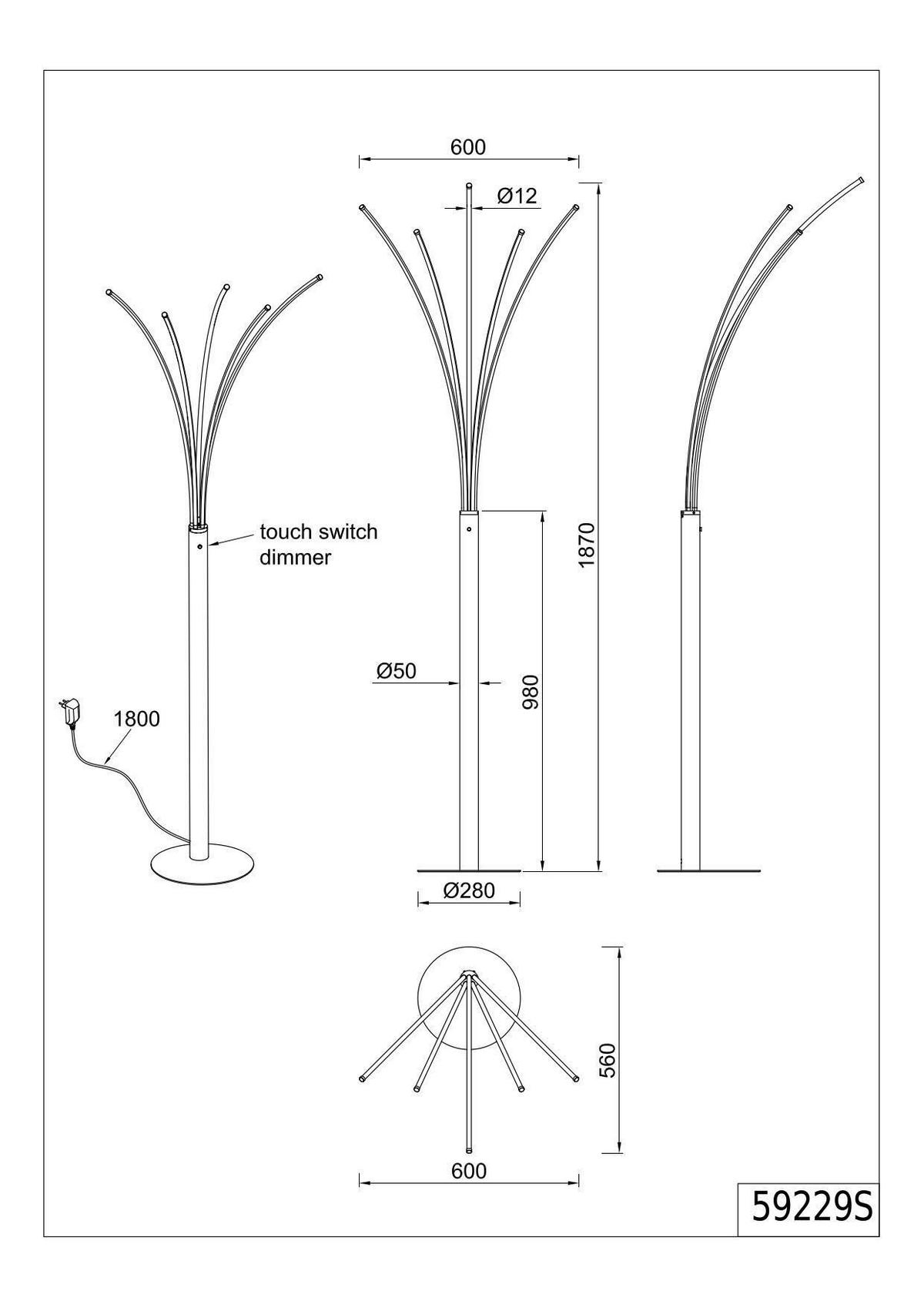 LED-STEHLEUCHTE Bizzy 56/60/187 cm  - Sandfarben/Opal, Design, Kunststoff/Metall (56/60/187cm)