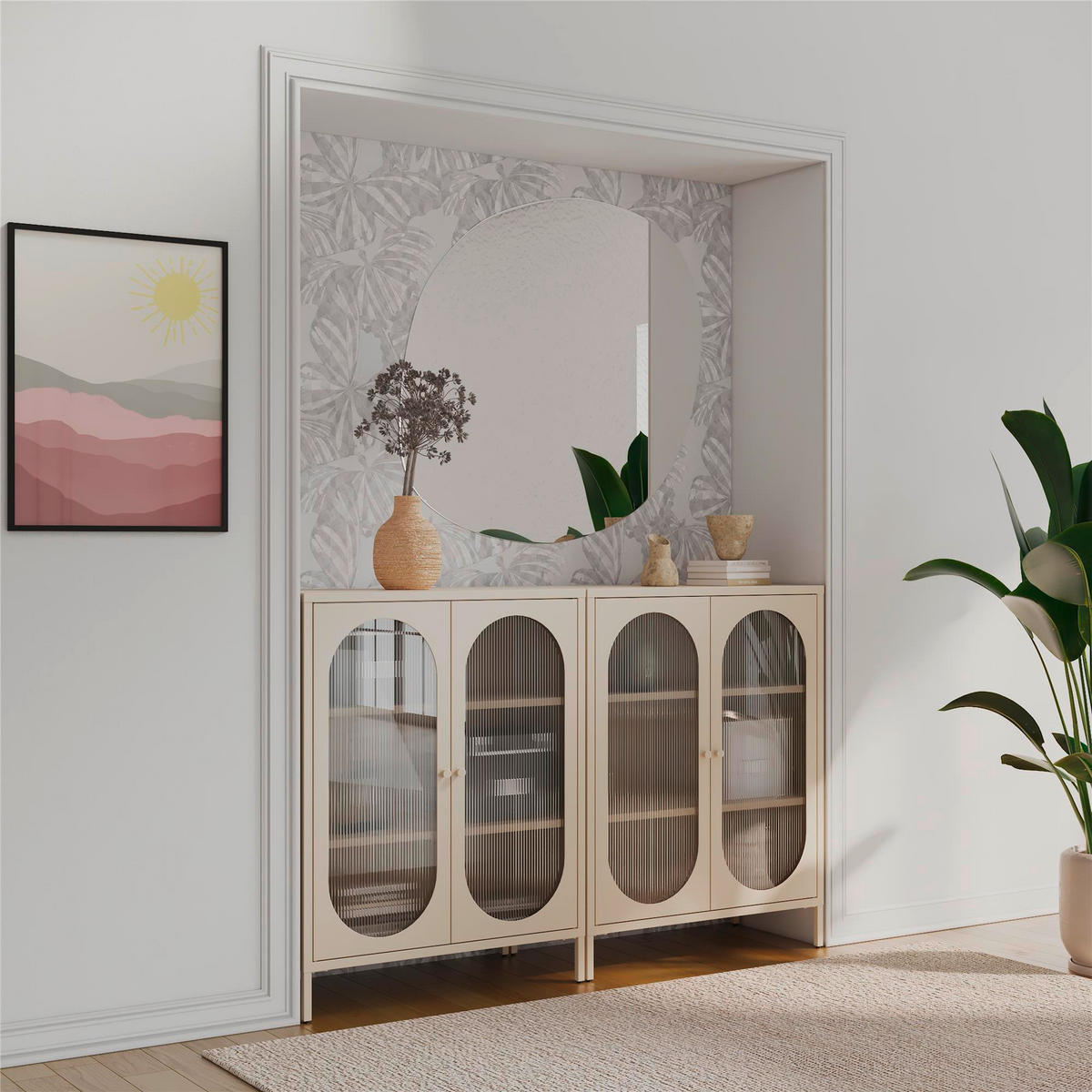 HIGHBOARD Luna   in 80/102/40 cm  - Creme, Design, Glas/Metall (80/102/40cm) - MID.YOU