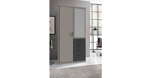 KLEIDERSCHRANK in Graphitfarben, Grau - Schwarz/Graphitfarben, KONVENTIONELL, Glas/Holzwerkstoff (90/199/58cm) - Carryhome