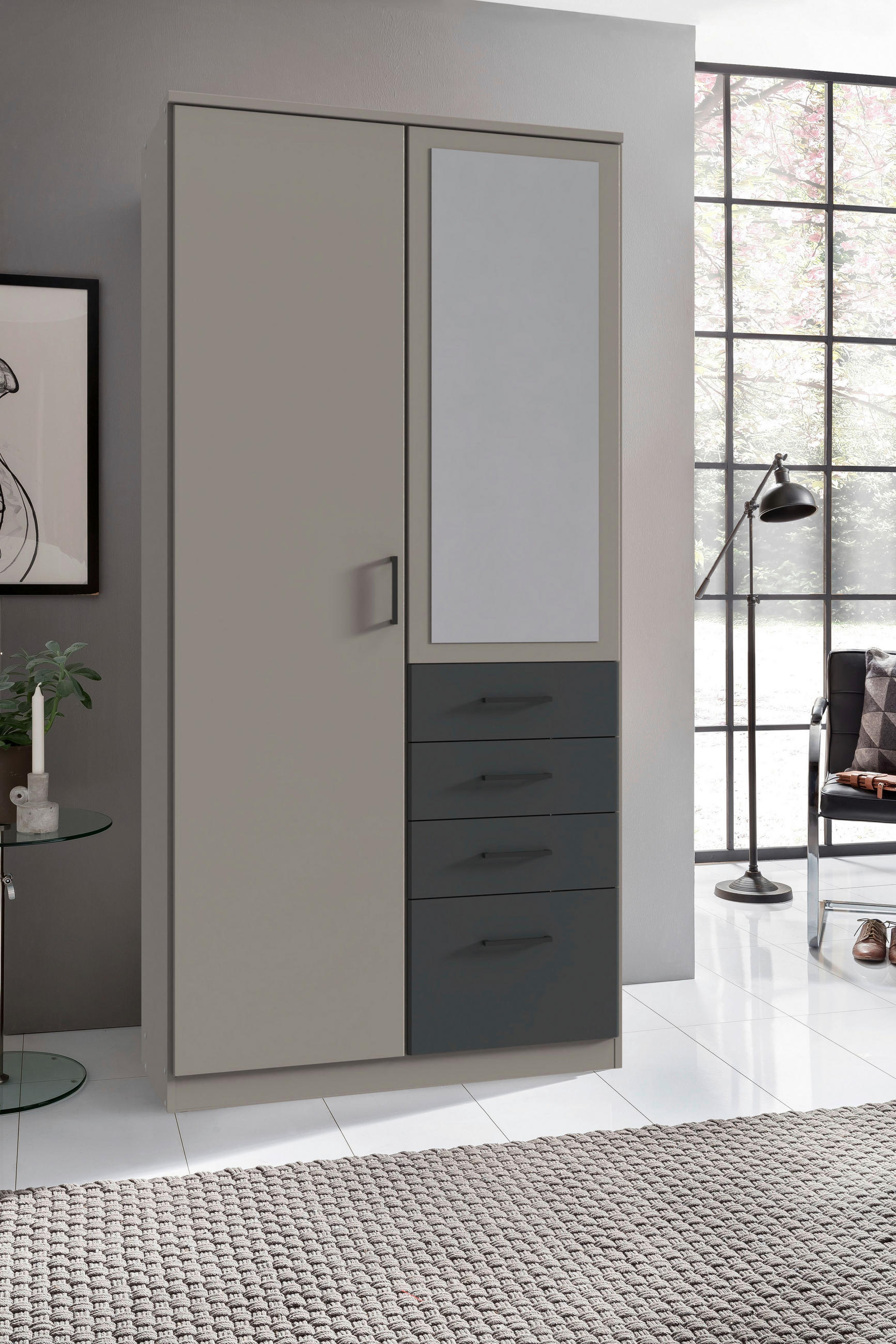 KLEIDERSCHRANK in Graphitfarben, Grau  - Schwarz/Graphitfarben, Konventionell, Glas/Holzwerkstoff (90/199/58cm) - Carryhome