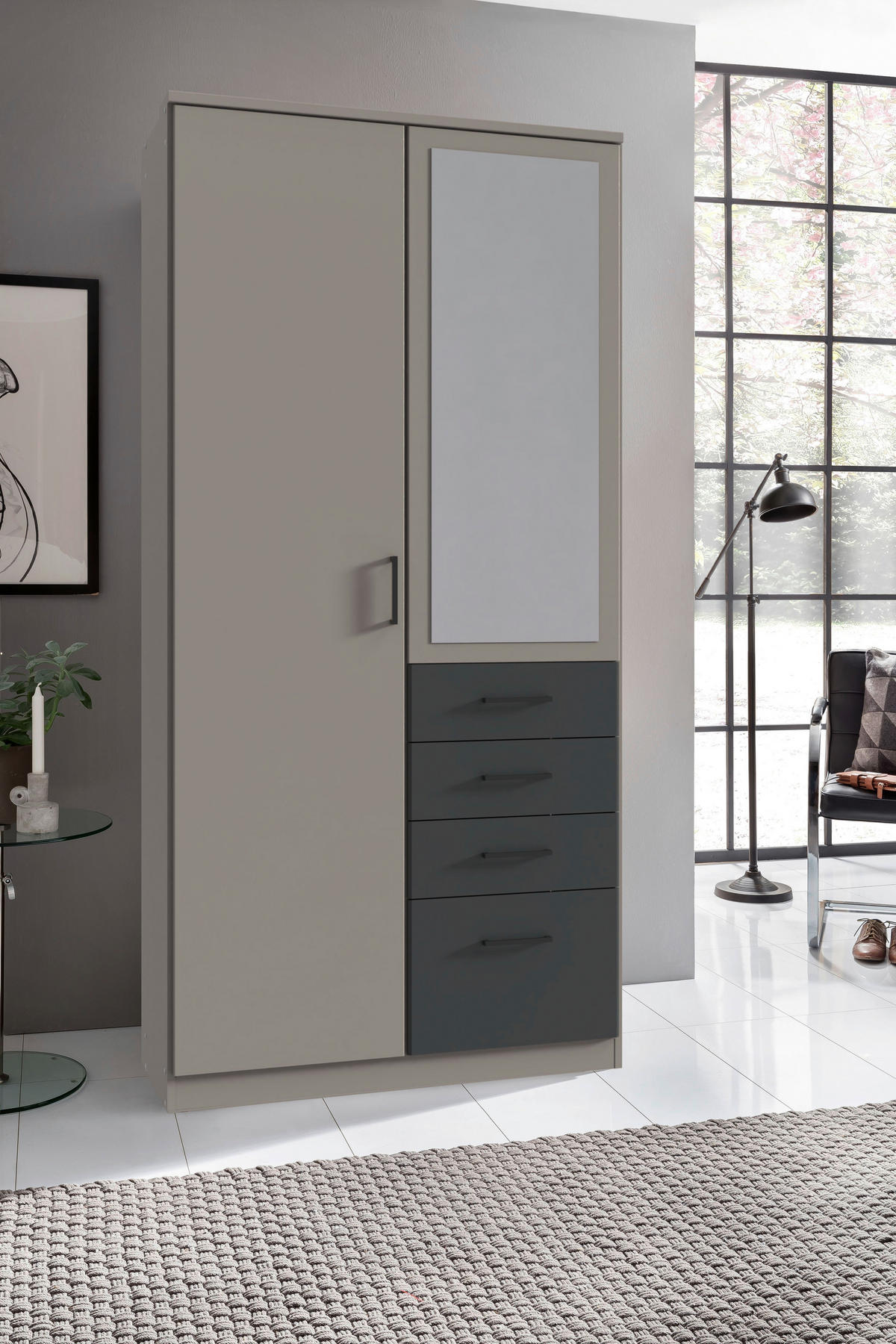 KLEIDERSCHRANK in Graphitfarben, Grau  - Schwarz/Graphitfarben, Konventionell, Glas/Holzwerkstoff (90/199/58cm) - Carryhome